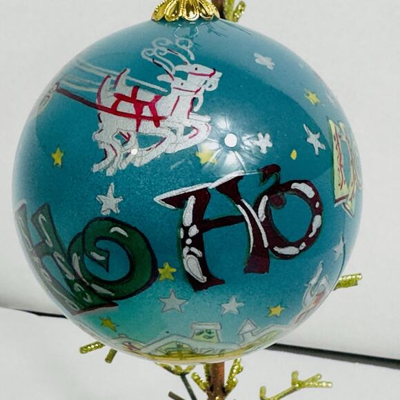 Pier 1 Li Bien 2009 Glass Ornament Santa Sleigh Reindeer Ho Ho Ho Inside Painted - Picture 4 of 12